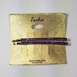 Tasha Blue Rhinestone Gold Bobby Pin Hair Clip Set
